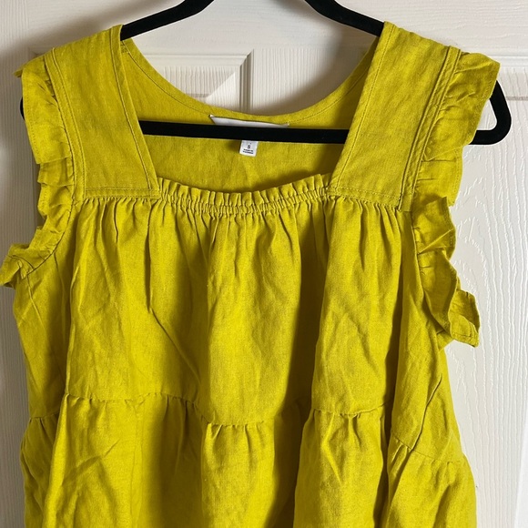 Calligraphie Yellow Sleeveless Ruffle Top linen blend size small - Picture 3 of 8